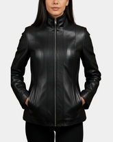 Womens Classic Zip Fastening Leather Jacket Julia Nova Black